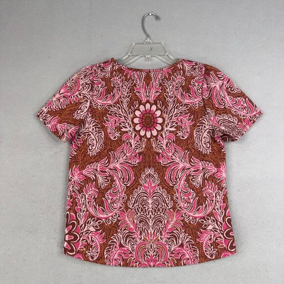 Anthropologie Shirt Womens Small Red Motif Demeter Paisley Tee Sparkle Metallic - Picture 7 of 16